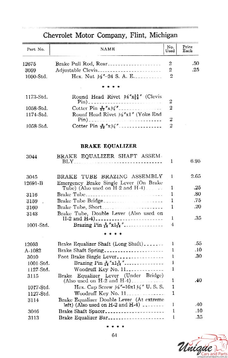 1912 Chevrolet Light and Little Six Parts Price List Page 27
